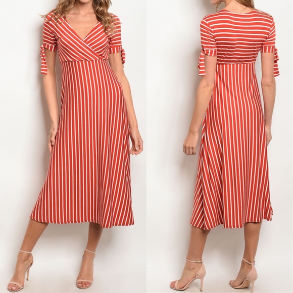 ☀️LAST3️⃣//RED WHITE STRIPED MIDI DRESS - Picture 2 of 10